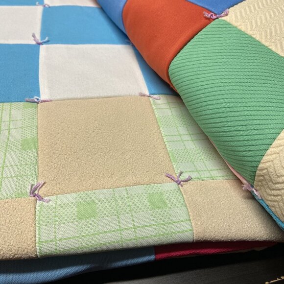 Block Square Quilt Colorful Homemade 80X66 Blanket - Picture 5 of 8